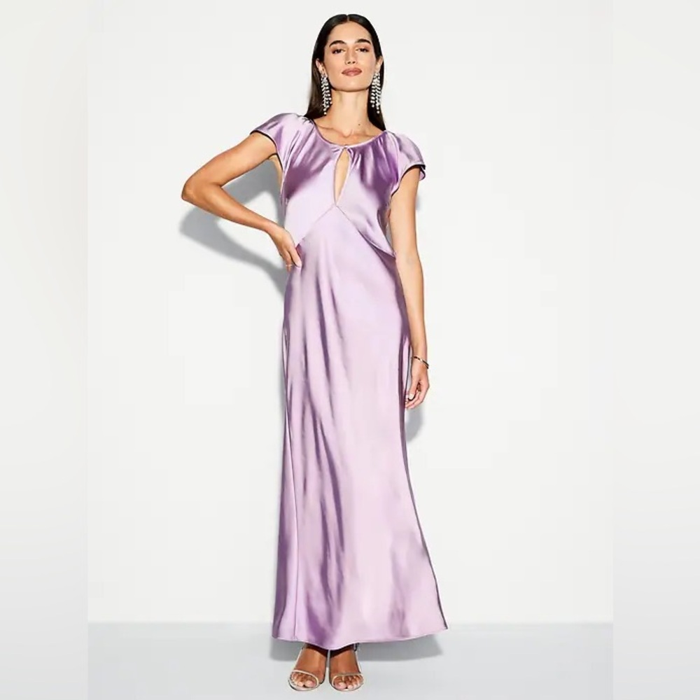 NWT Flutter-Sleeve Keyhole Satin Maxi Dress by The Occasion by Old Navy Lilac XS
